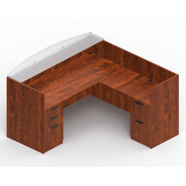 71" x 30" Reception Desk with Glass Transaction Top, 42" x 24" Return, Box/Box/File Pedestal, and File/File Pedestal