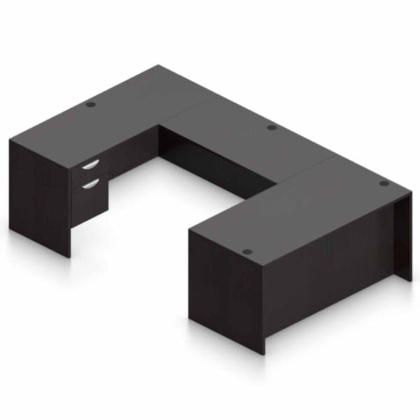 66" x 30" Desk Shell with a Hanging Box/File Pedestal, 42" x 24" Bridge, and a 66" x 24" Credenza Shell with a Hanging/Box File Pedestal