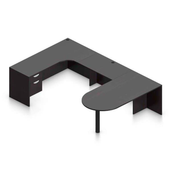 71" x 36" Bullet Top with Metal Leg, Reversible 42" x 24" Bridge, and 71" x 24" Credenza with a Hanging Box/File Pedestal