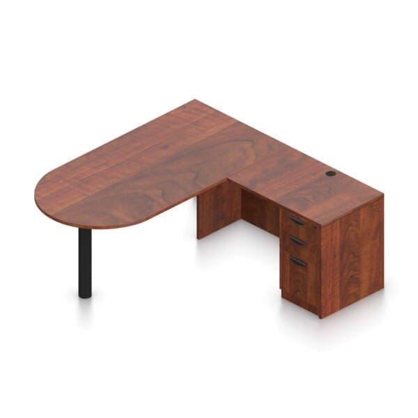 71" x 36" Bullet Top with Metal Leg with 36" x 24" Reversible Return and Box/Box/File Pedestal