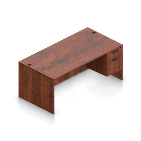 48" x 24" Desk with Hanging Pedestal. Offered in five different laminate finishes. Pedestal includes a lock with a key to keep items safe. Ships free nationwide.