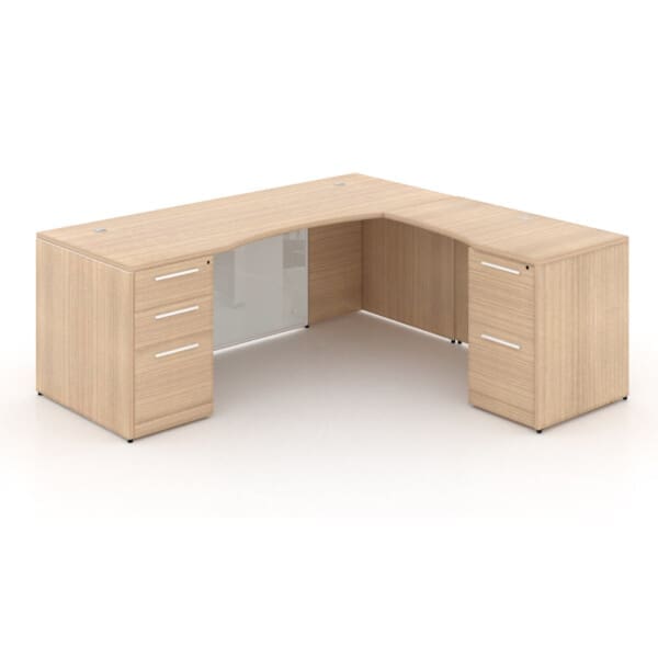 72" L-Shaped Bow front Desk with Glass Modesty Panel