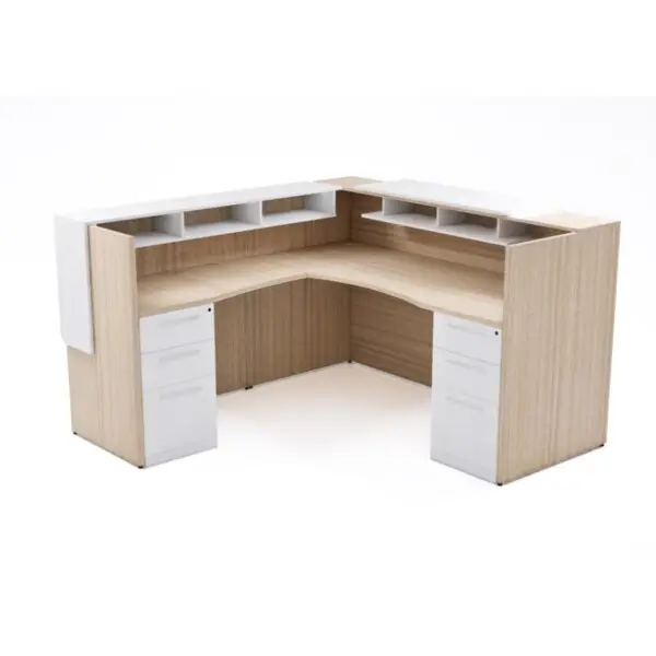 72" x 36" L Shaped Reception Desk with Overlay Storage and LEDs